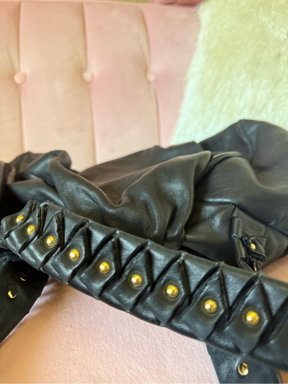 Authentic Diane Von Furstenburg SOFT Blk Leather Hobo Stud-Detail Origami Straps - Picture 16 of 16